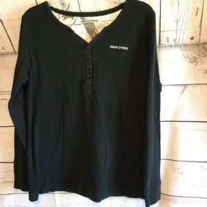 Realtree Black Long Sleeve Thermal Henley Shirt Size Large